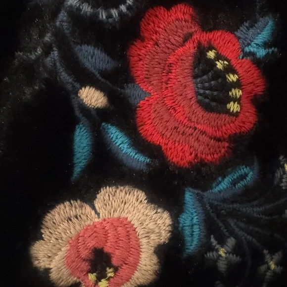 Johnny Was Black Teddy Jacket with Multicolor Floral Embroidery PRICE IS FIRM - Picture 5 of 8